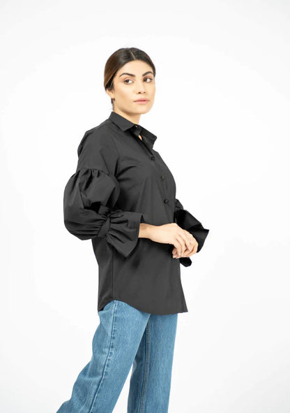 Balloon Sleeve Shirt - Black