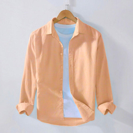 Cotton Linen Chambray Executive Shirt for Every Occasion (Peach) - Simzo fashion